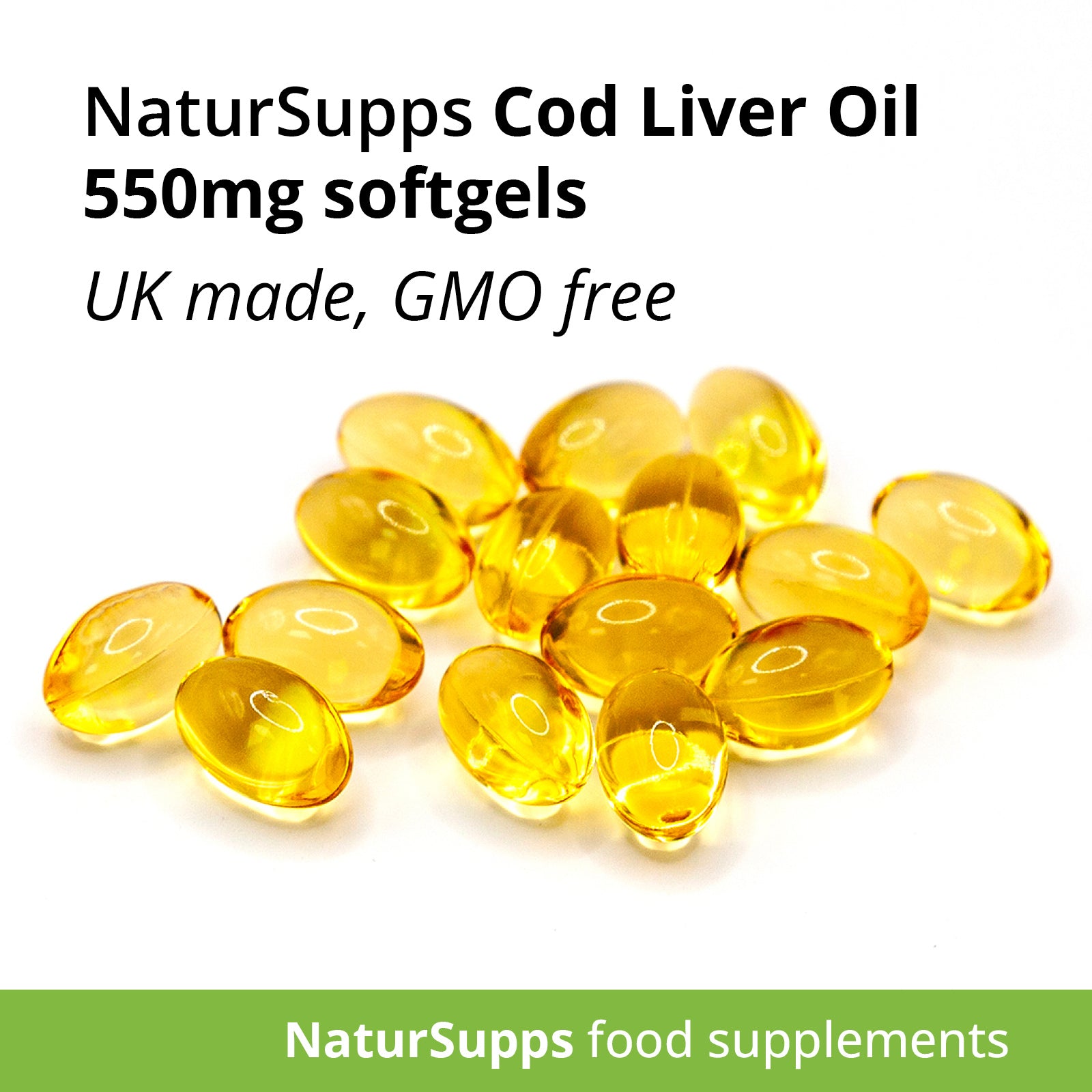 Cod Liver Oil 550mg Softgel Capsules, High Strength Omega 3 Fatty Acids EPA & DHA with Vitamins A and D