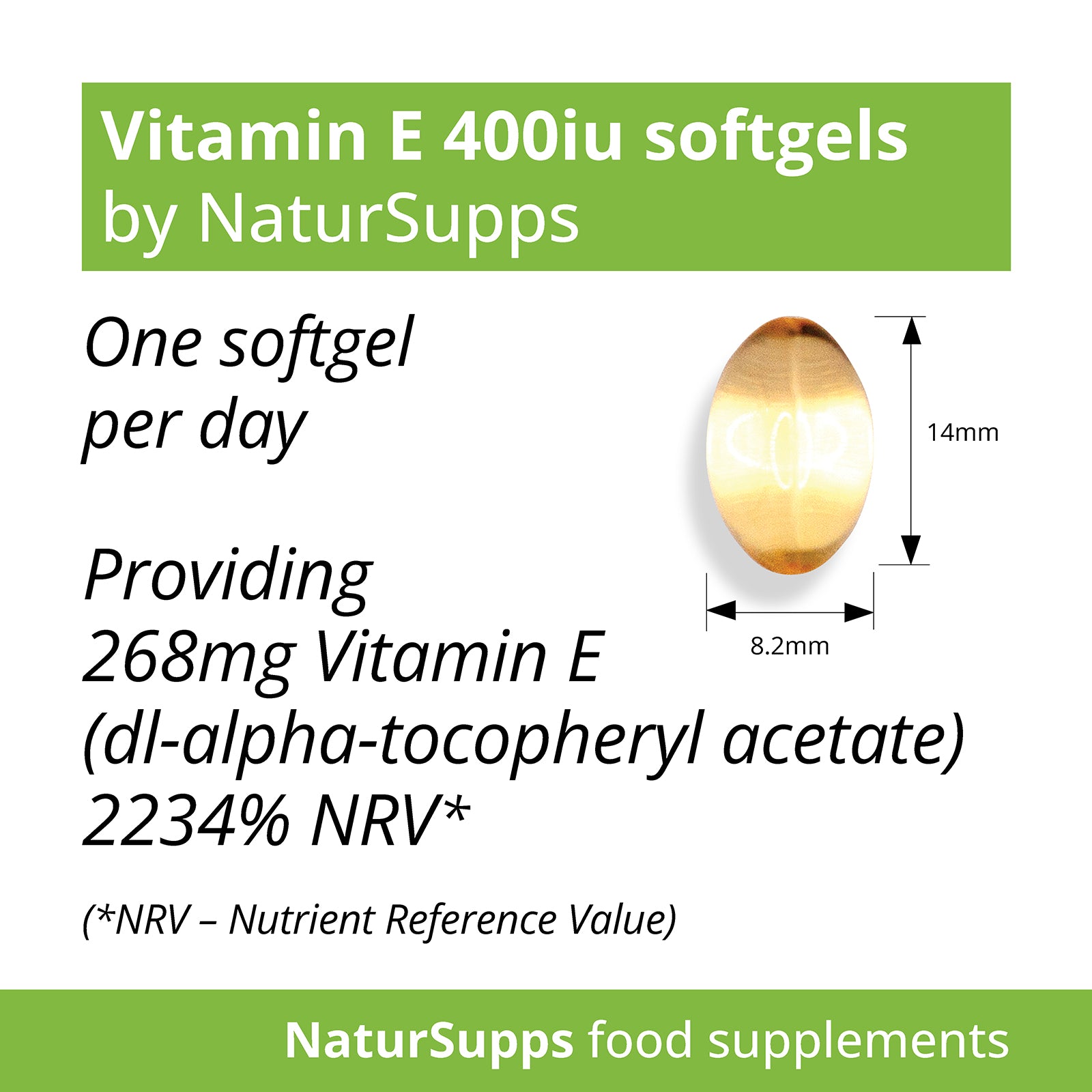 Vitamin E 400iu Capsules, High Absorption Vitamin E Oil in Easy to Swallow Softgels